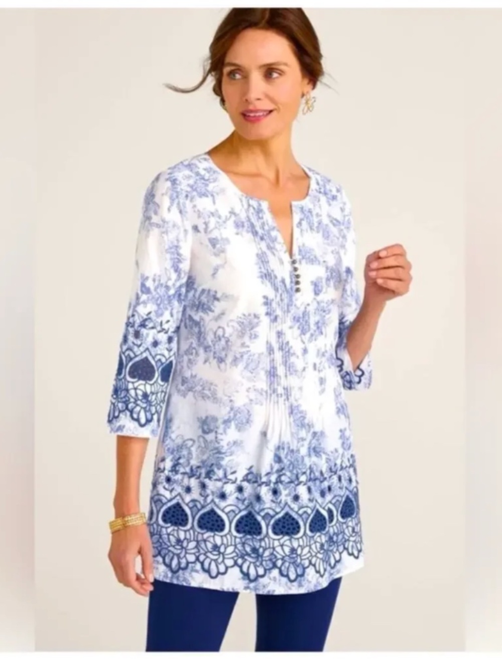 Soft Surroundings Nimes Embroidered Cotton Floral Cottagecore Tunic Size 1X